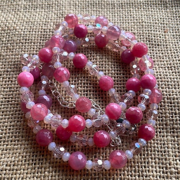 Pink quartz & Crystal spacers adjustable necklace New Handmade luxury New - Picture 9 of 11